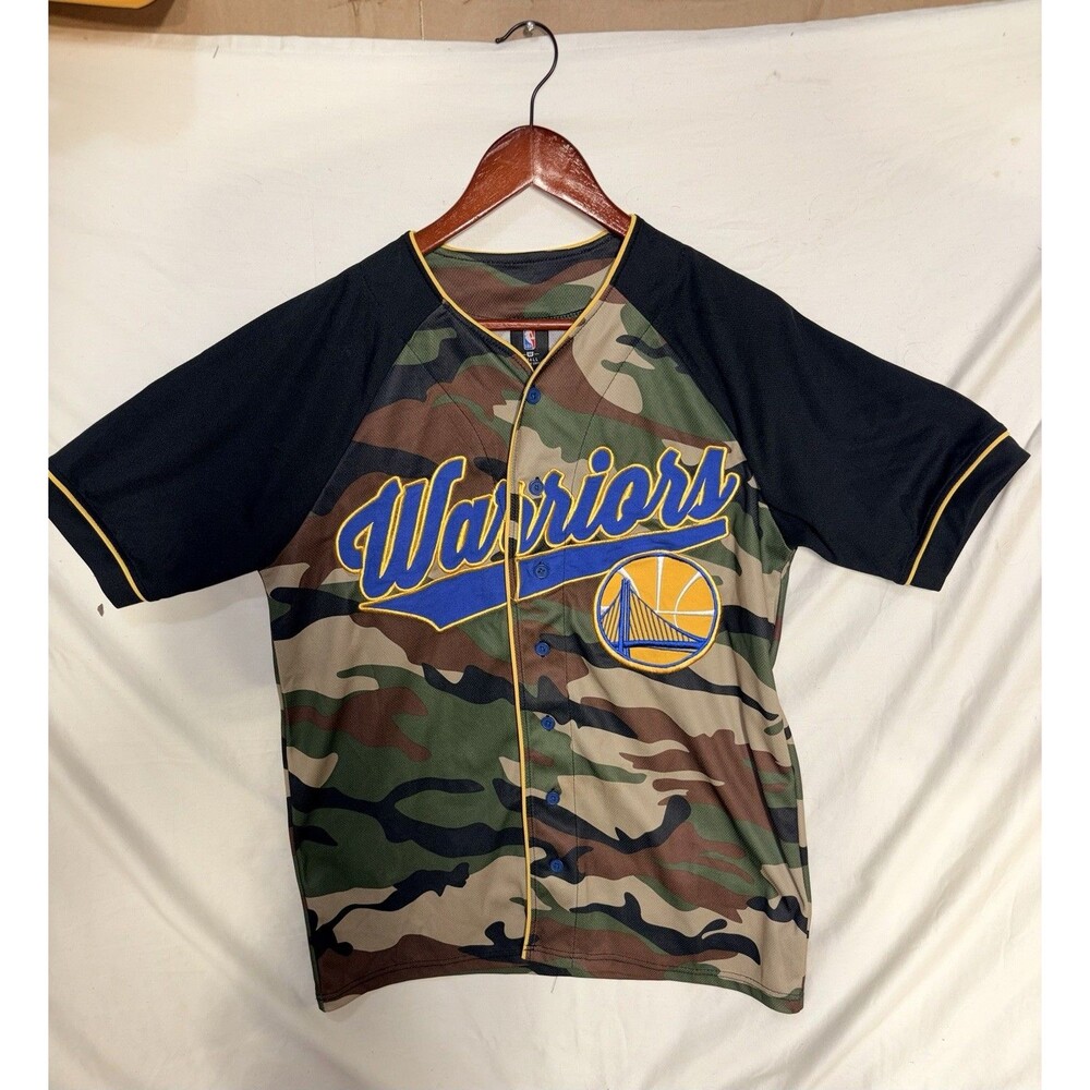 NBA Golden State Warriors #46 Green Camo ButtonUp Baseball Jersey Size Small